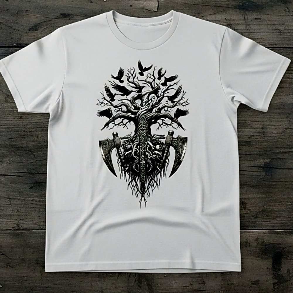Viking Yggdrasil Tree Shirt • Norse Raven Axe Tee • Nordic Warrior Graphic - Picture 12 of 13